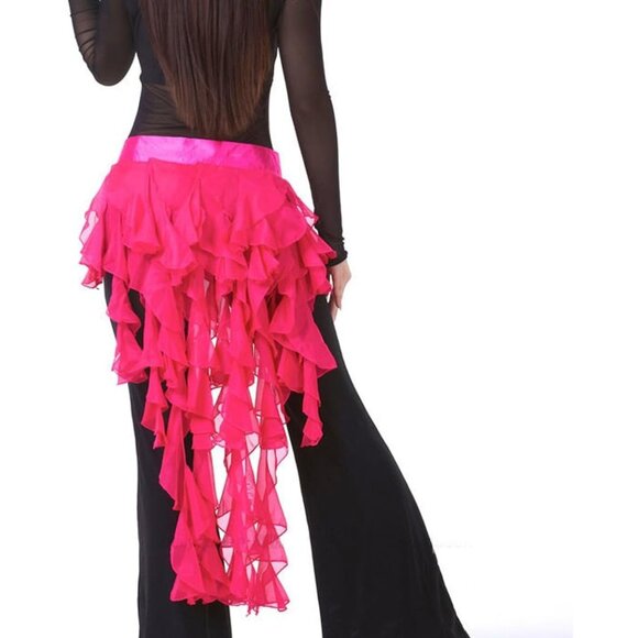 Women's Belly Dance Hip Scarf Dark Pink Skirt Tassel Wave Design for Latin Dance - Picture 3 of 4